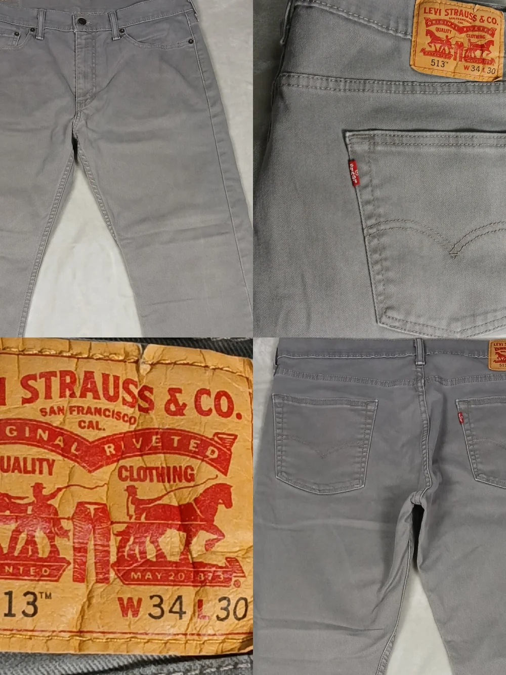 Levi's 513 Jeans 34x30 Men's Slim Straight Gray Denim